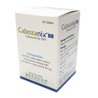 Beacon  Cabozantinib XL-184 Cabozanix   60mg*30 comprimidos Cancro do rim, cancro da tiroide, cancro do fígado, sarcoma de tecidos moles, cancro do pulmão de células não pequenas, cancro da próstata, cancro da mama, cancro do ovário