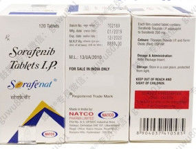 Natco Sorafenib Sorafenat 200 mg* 120 comprimidos Carcinoma hepatocelular, carcinoma de células renais, cancro da tireóide, tumor do estroma gastrointestinal, tumor desmoide, angiossarcoma, tumor fibroso solitário,